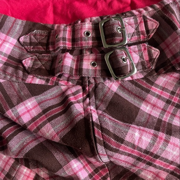 SOLD Tartan Plaid Pleated Pink Brown Buckle Circle Skirt - Picture 6 of 8